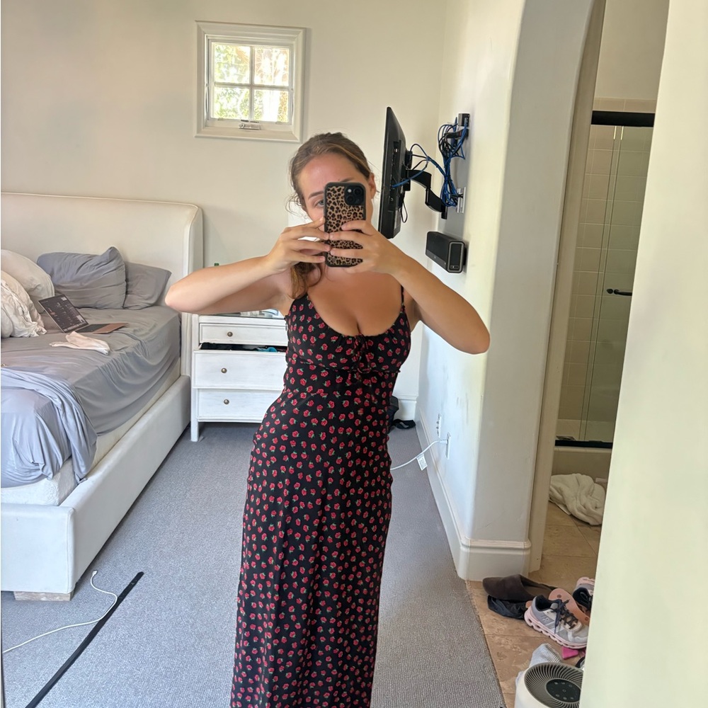 Elegant Black and Red Floral Dress